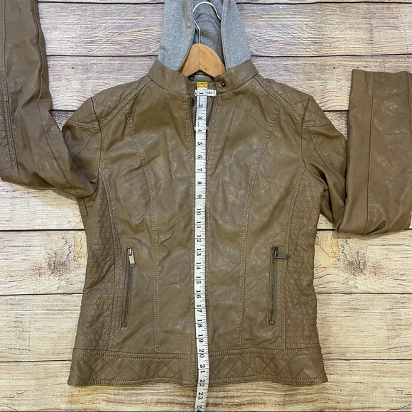 LOVE STUDIO Faux Leather Hoodie Jacket Light Brown - Picture 8 of 12
